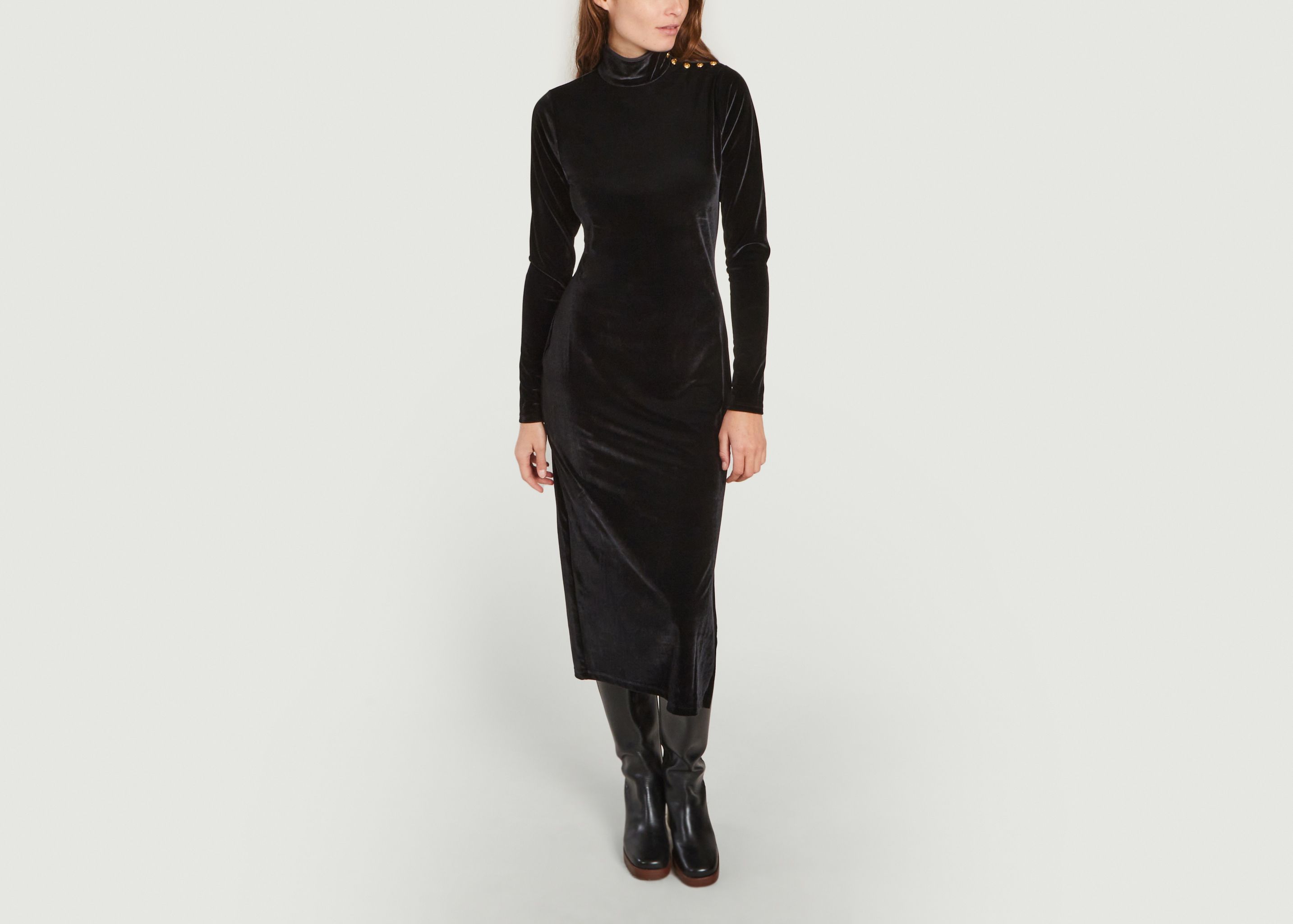 Mid-length turtleneck dress in stretch velvet - Polo Ralph Lauren