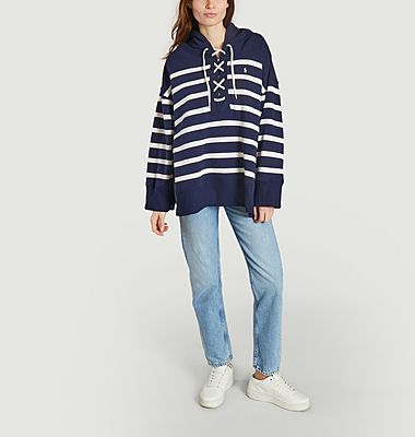 Striped sweater with laces