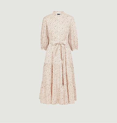 Belted floral dress with cotton ruffles