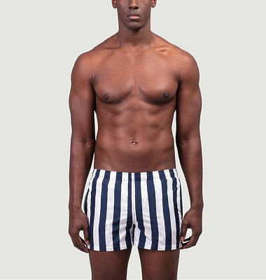Swim shorts with large vertical stripes