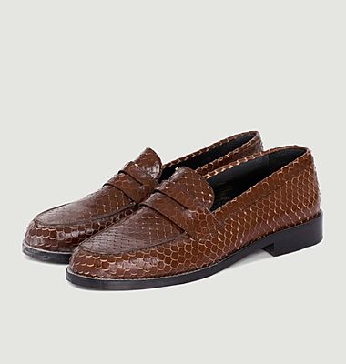 Python effect leather loafers