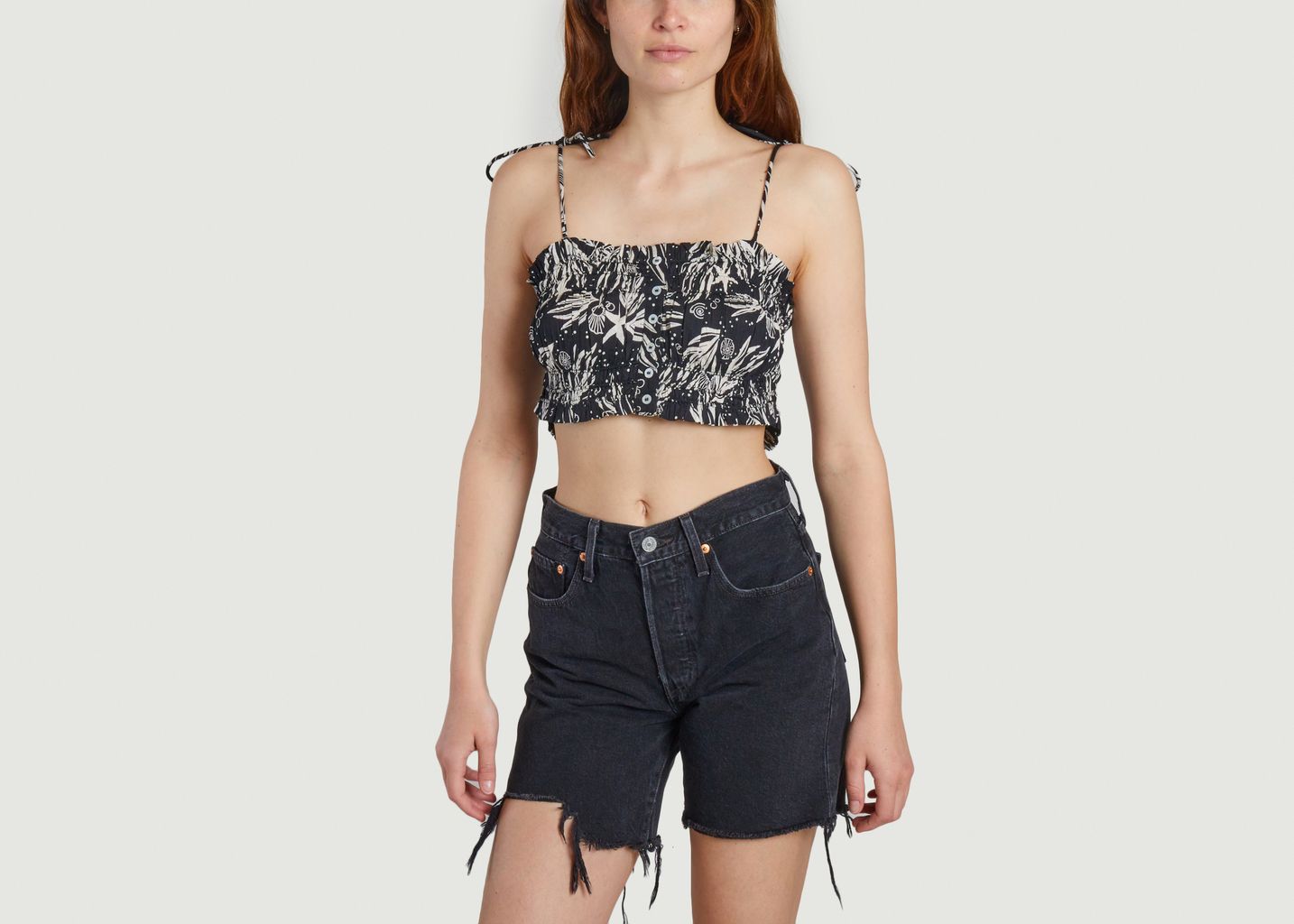 Fire Holiday printed cotton crop top - Roseanna