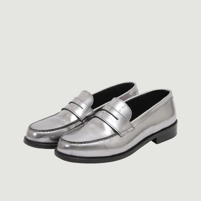 silver leather loafers