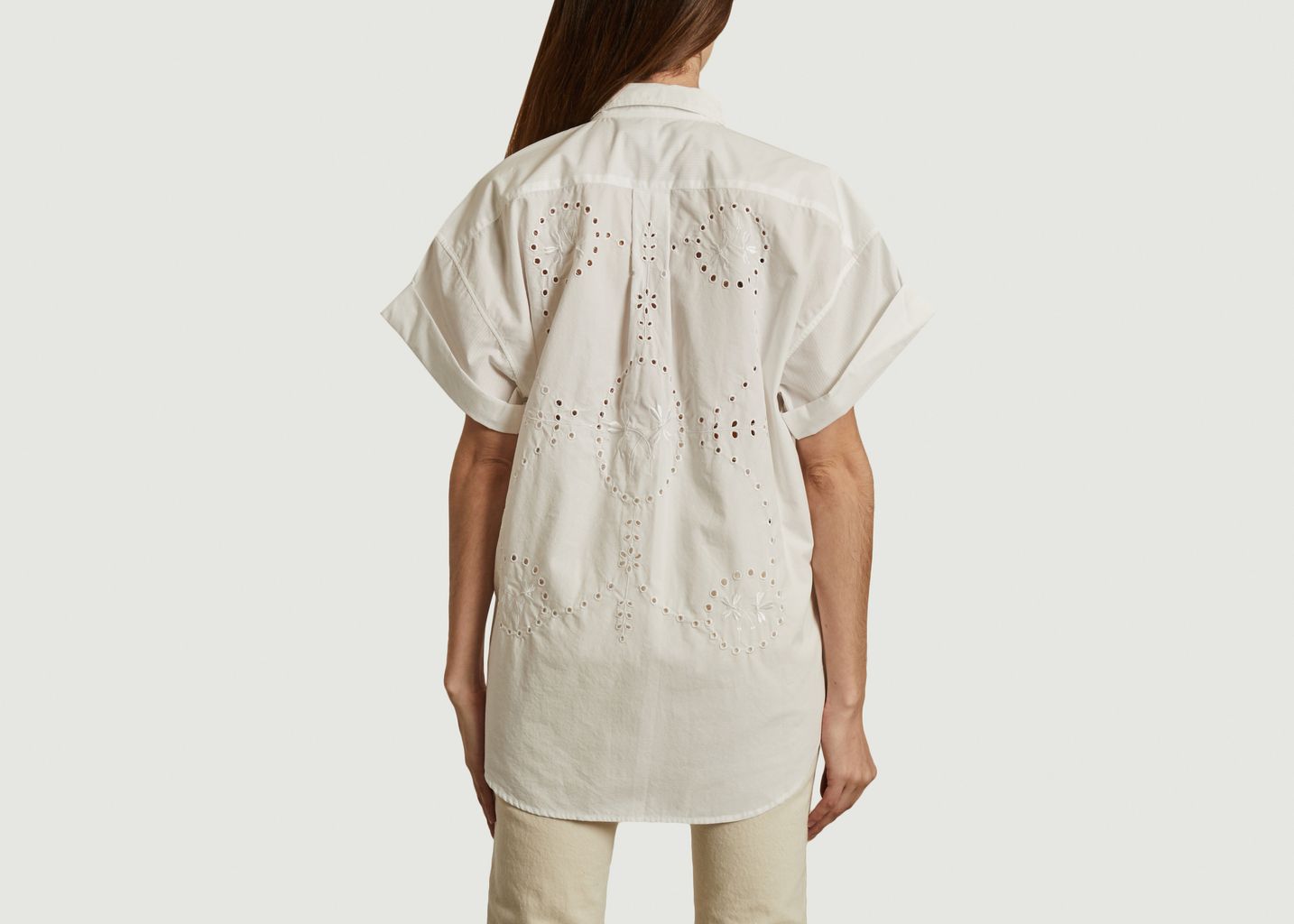 Helena Emb oversized short sleeves embroidered back shirt - Sarah de Saint Hubert