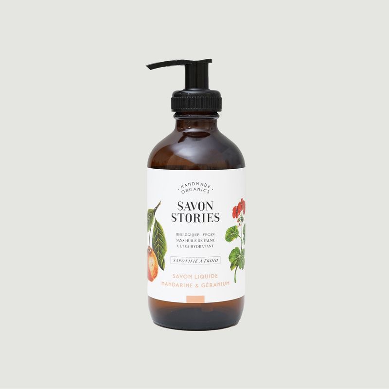 Liquid Soap Organic cold process Mandarin and Geranium 240ml - Savon Stories