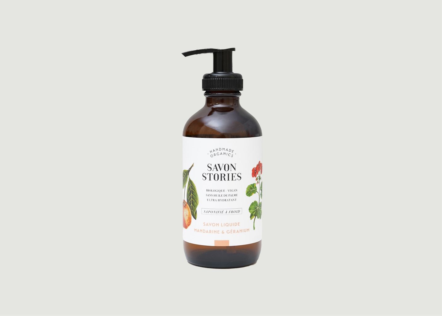 Liquid Soap Organic cold process Mandarin and Geranium 240ml - Savon Stories