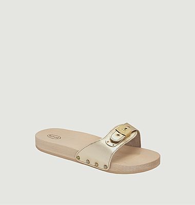 Flat leather and wood sandals Pescura