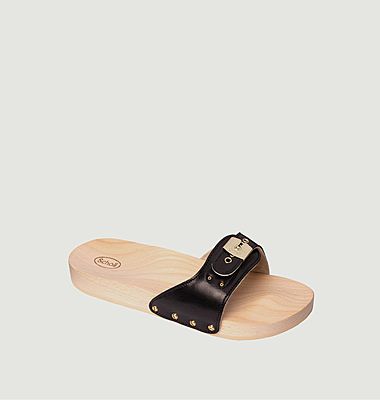 Flat leather and wood sandals Pescura