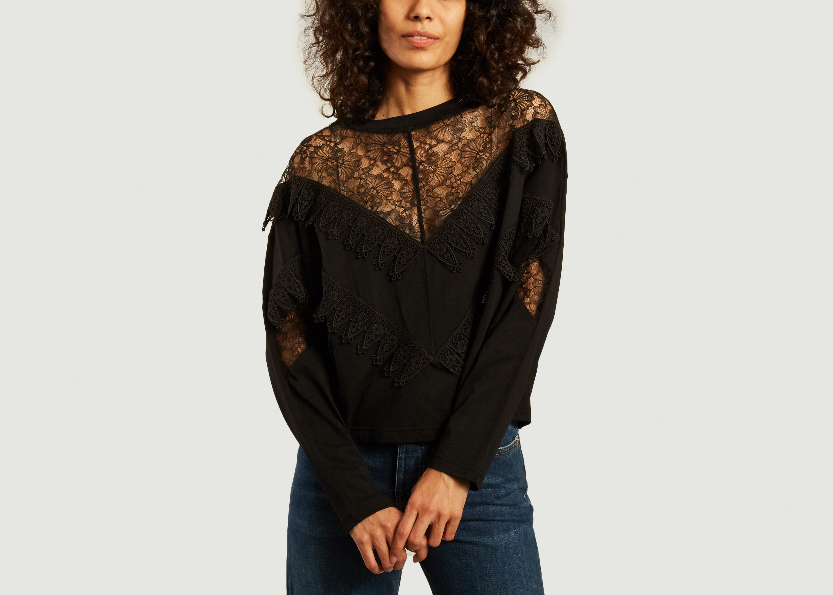 black jumper with see through sleeves
