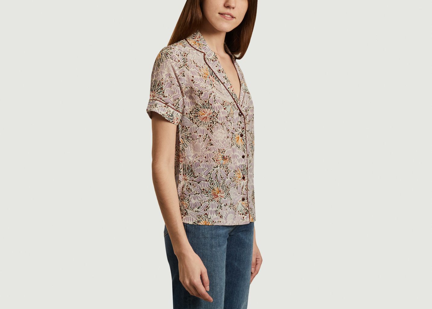 Chemise manches courtes en soie imprimé fleuri Gil - Sessun