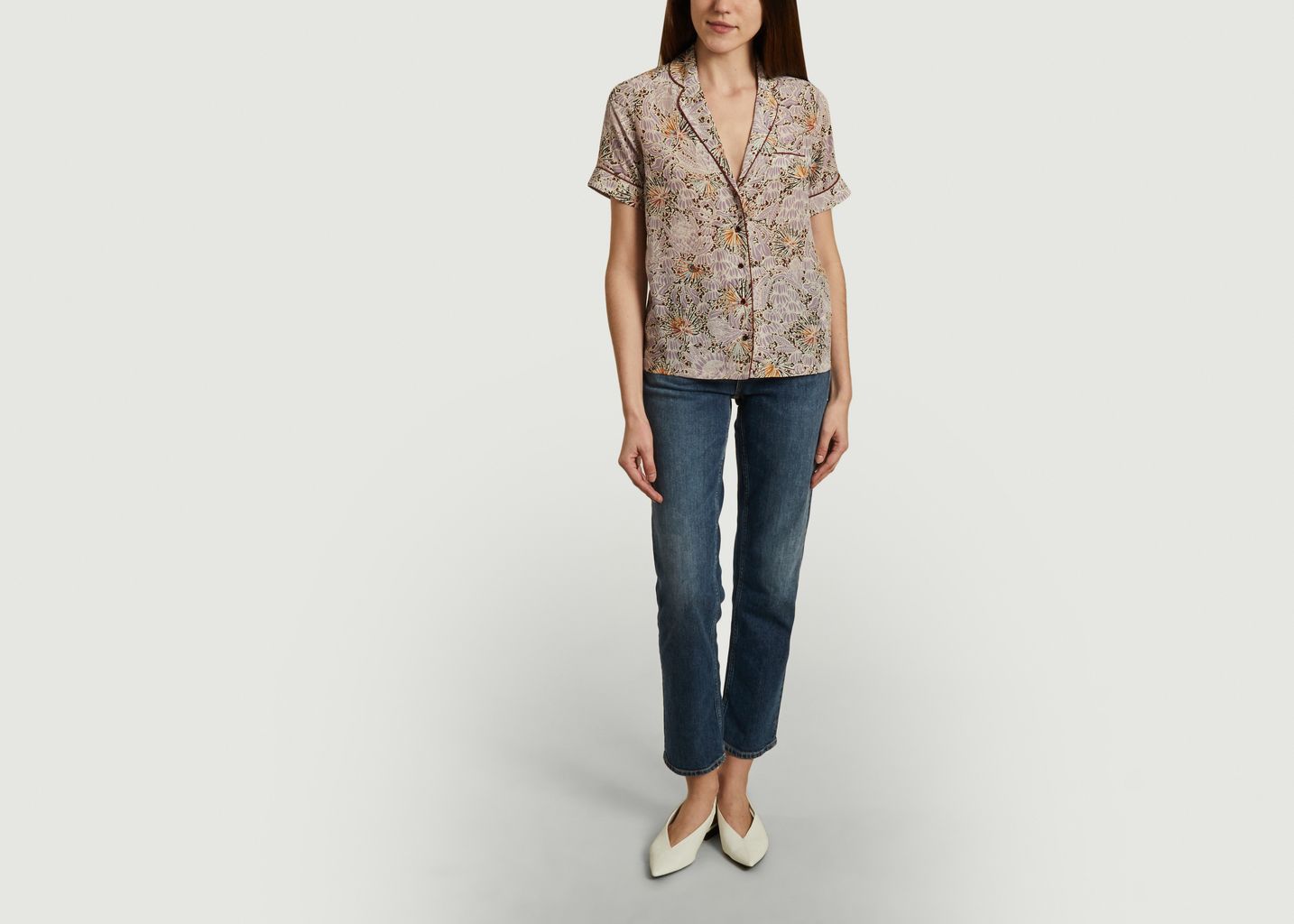 Chemise manches courtes en soie imprimé fleuri Gil - Sessun