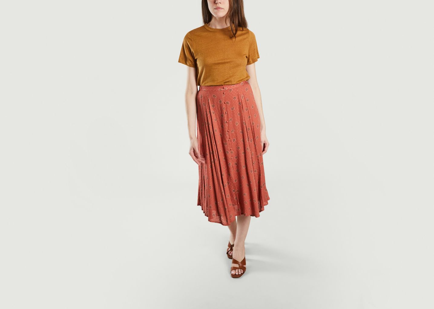 Buttoned midi skirt with fancy pattern Adele - Sessun