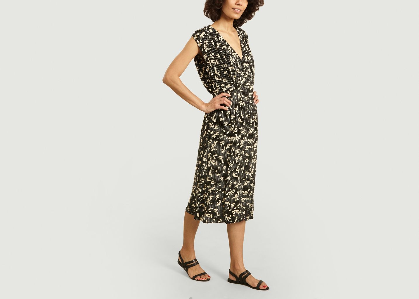 Robe boutonnée motif fleuri Ida Noir Sessùn L’Exception