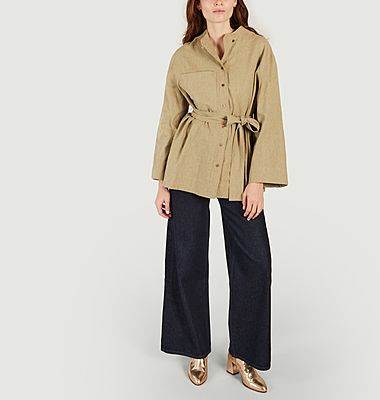 Tabata washed cotton and linen belted shirt