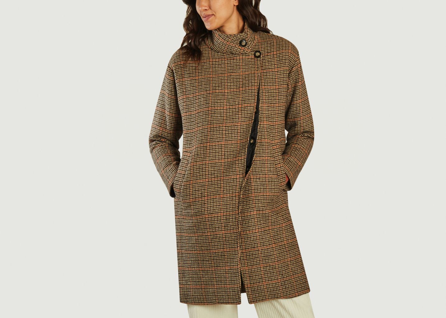 Manteau col montant motif Prince-de-Galles Ecosse - Suncoo