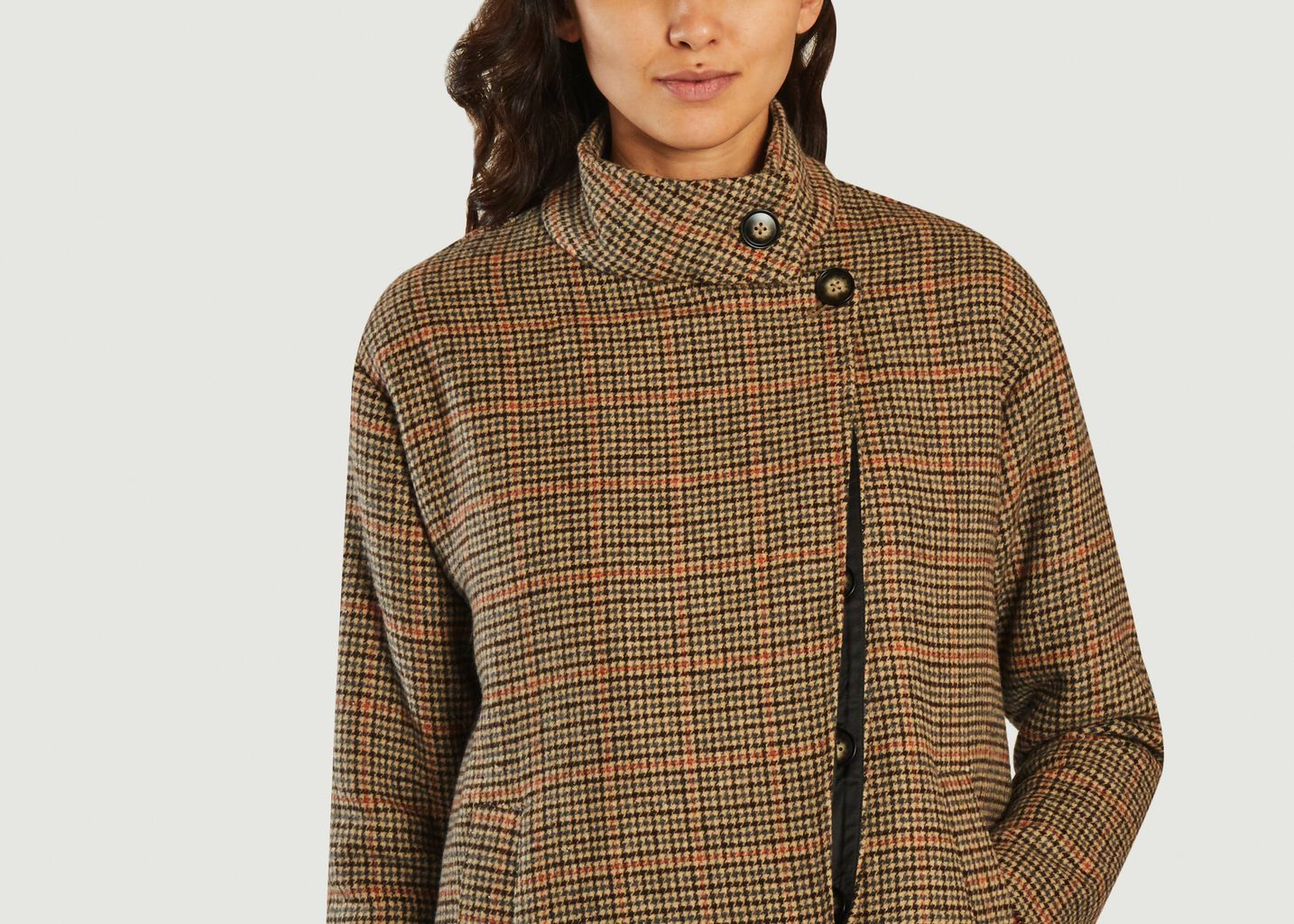 Manteau col montant motif Prince-de-Galles Ecosse - Suncoo