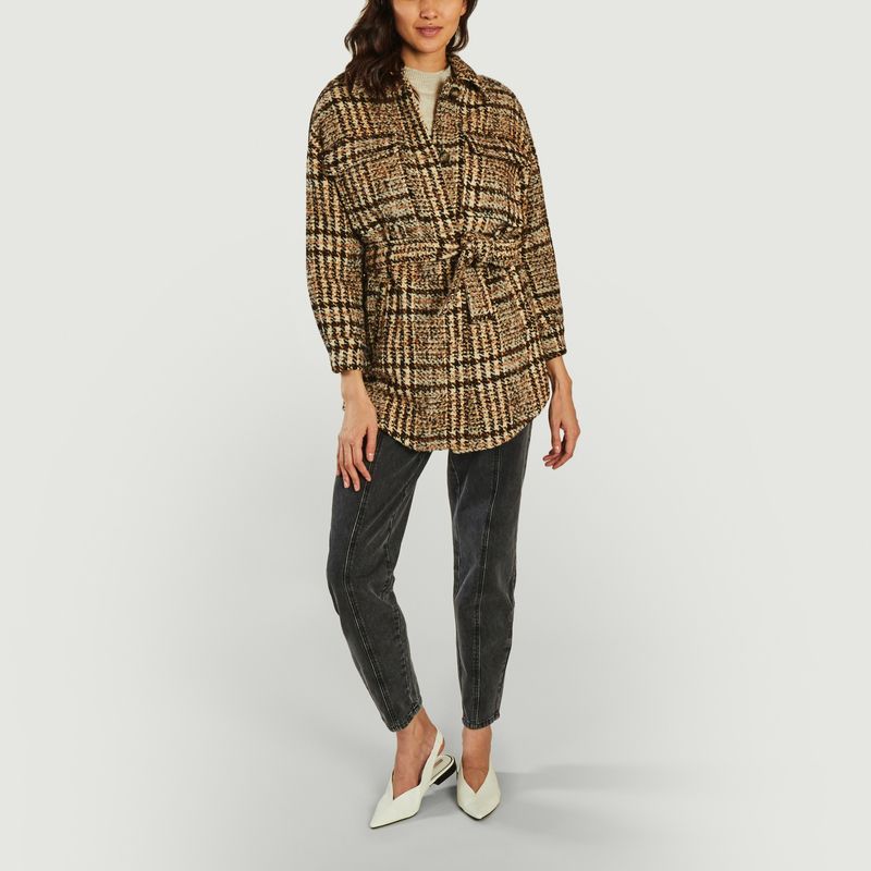 Ely belted woolen checked jacket - Suncoo