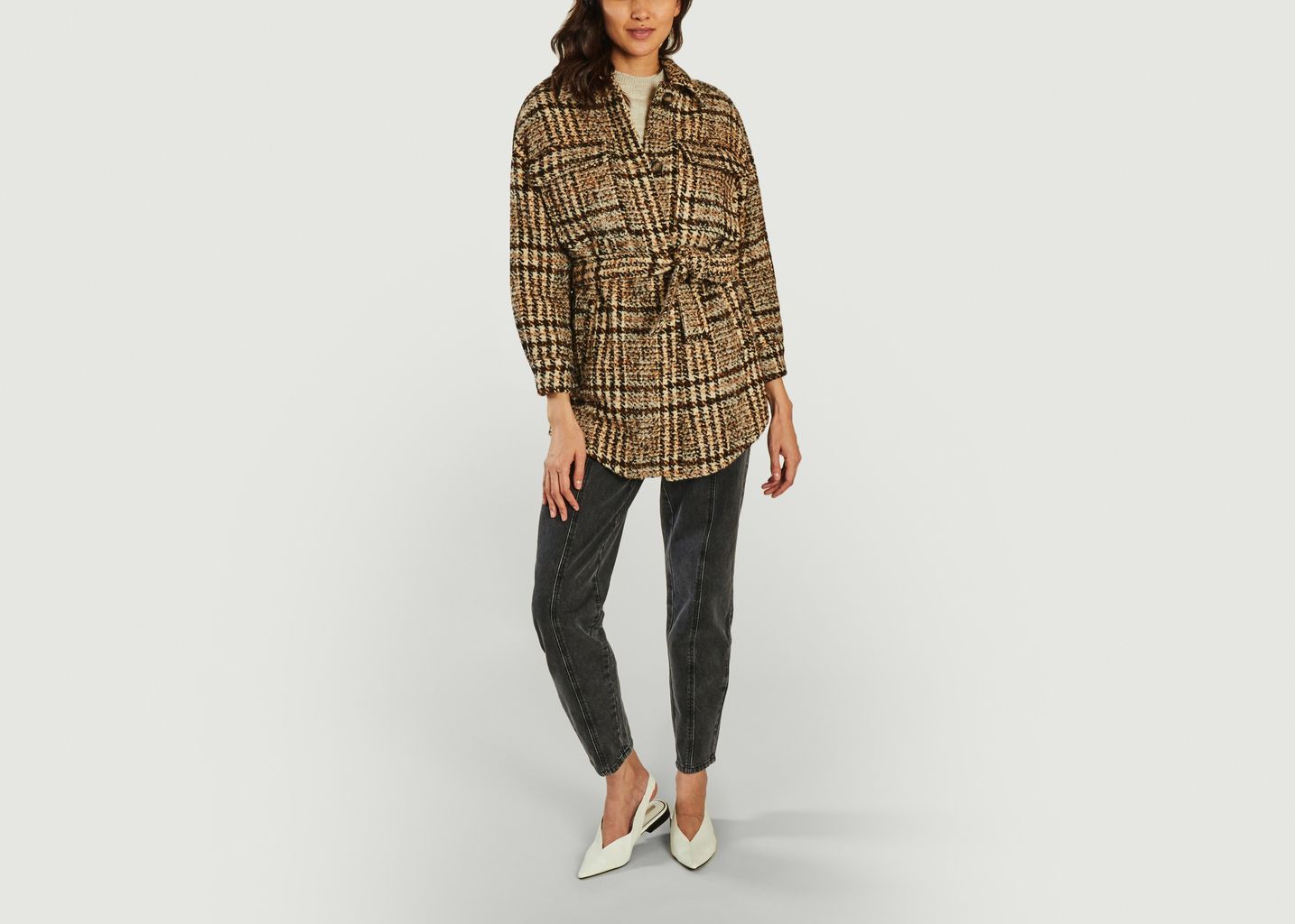 Ely belted woolen checked jacket - Suncoo