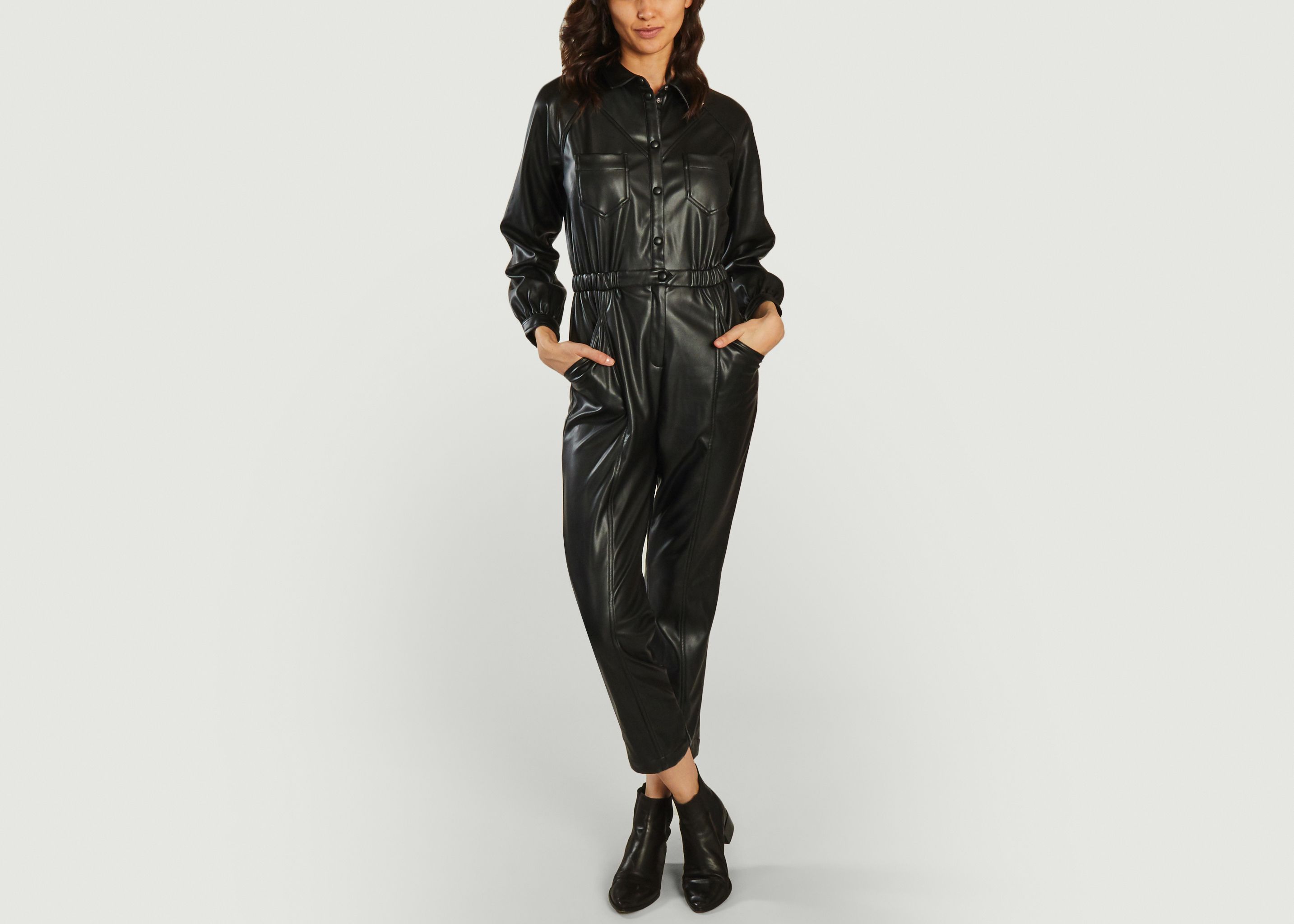Tina faux-leather 7/8 length jumpsuit - Suncoo