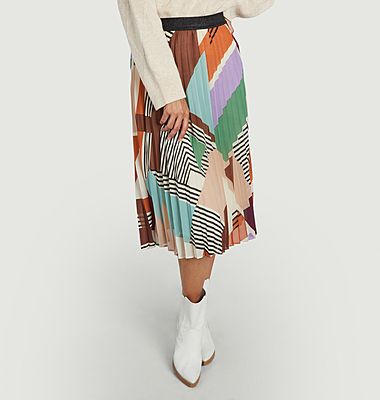 Pleated midi skirt geometric pattern Fanja