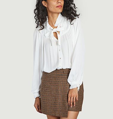 Jacquard blouse with lavaliere collar Wool