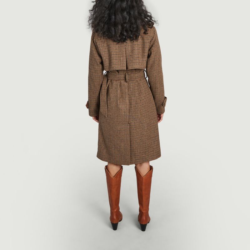 Long coat with houndstooth pattern belt Eden - Suncoo