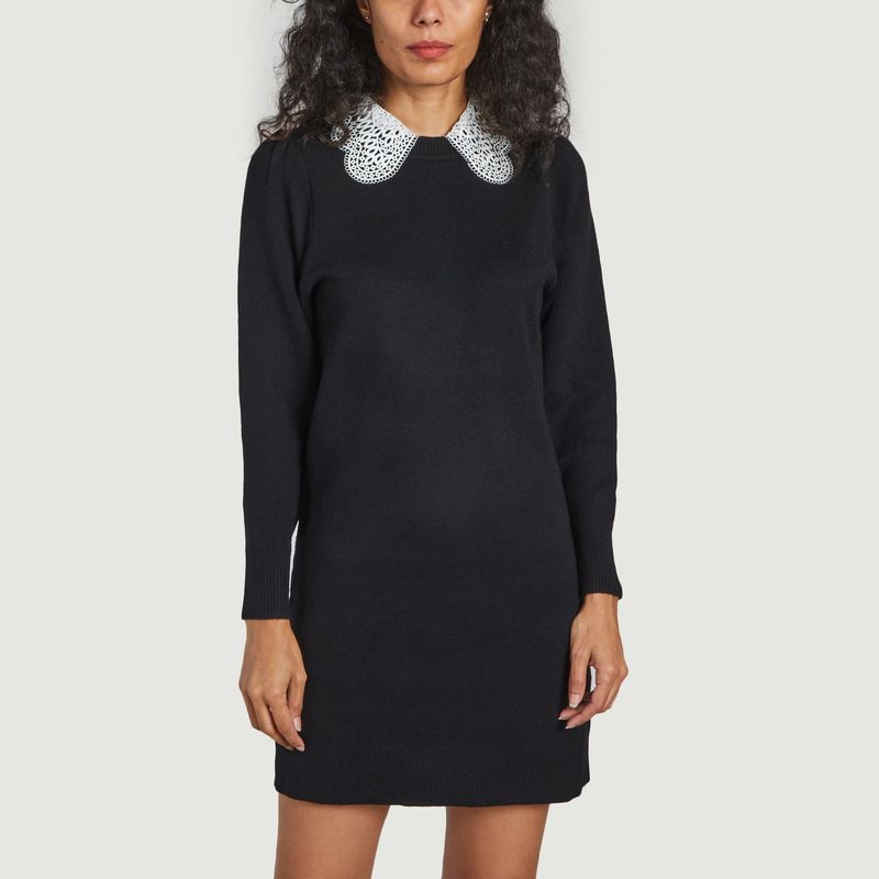 Short dress in mesh and lace collar Chanty - Suncoo