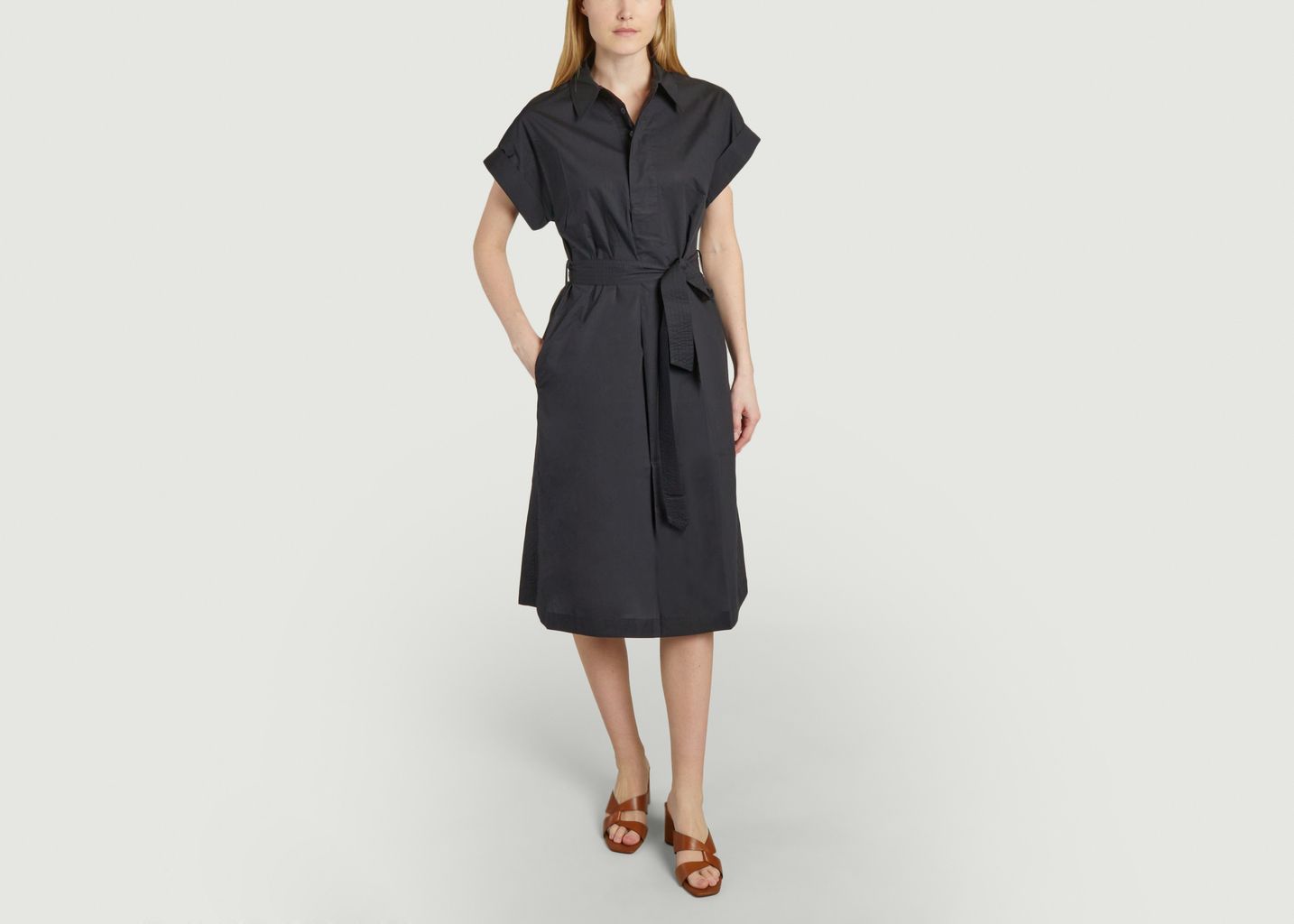 Robe-chemise midi manches courtes Clodie - Suncoo