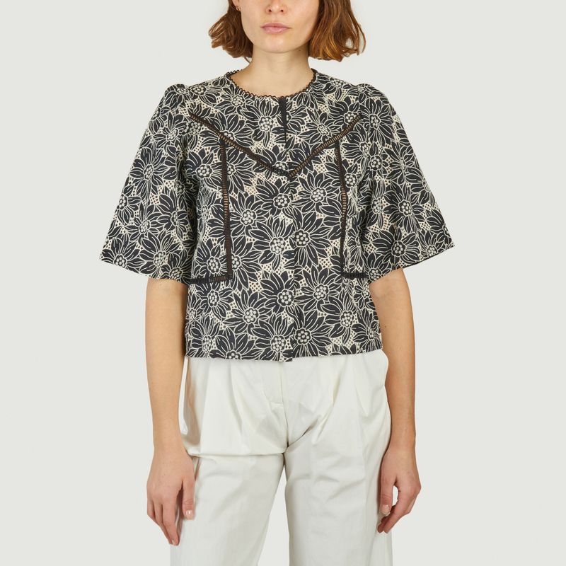 Blouse manches courtes brodée motif fleuri Liam - Suncoo