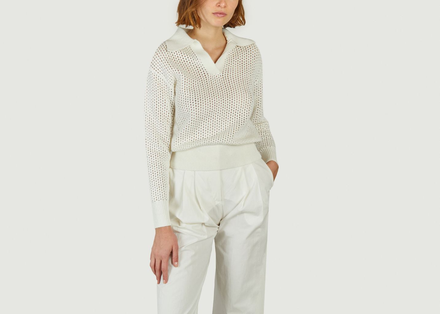 Pabloni polo-neck openwork cotton sweater - Suncoo