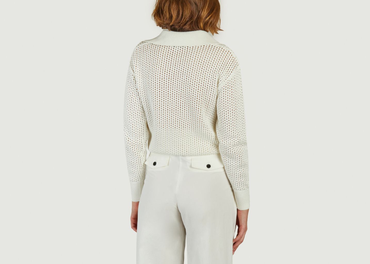 Pabloni polo-neck openwork cotton sweater - Suncoo