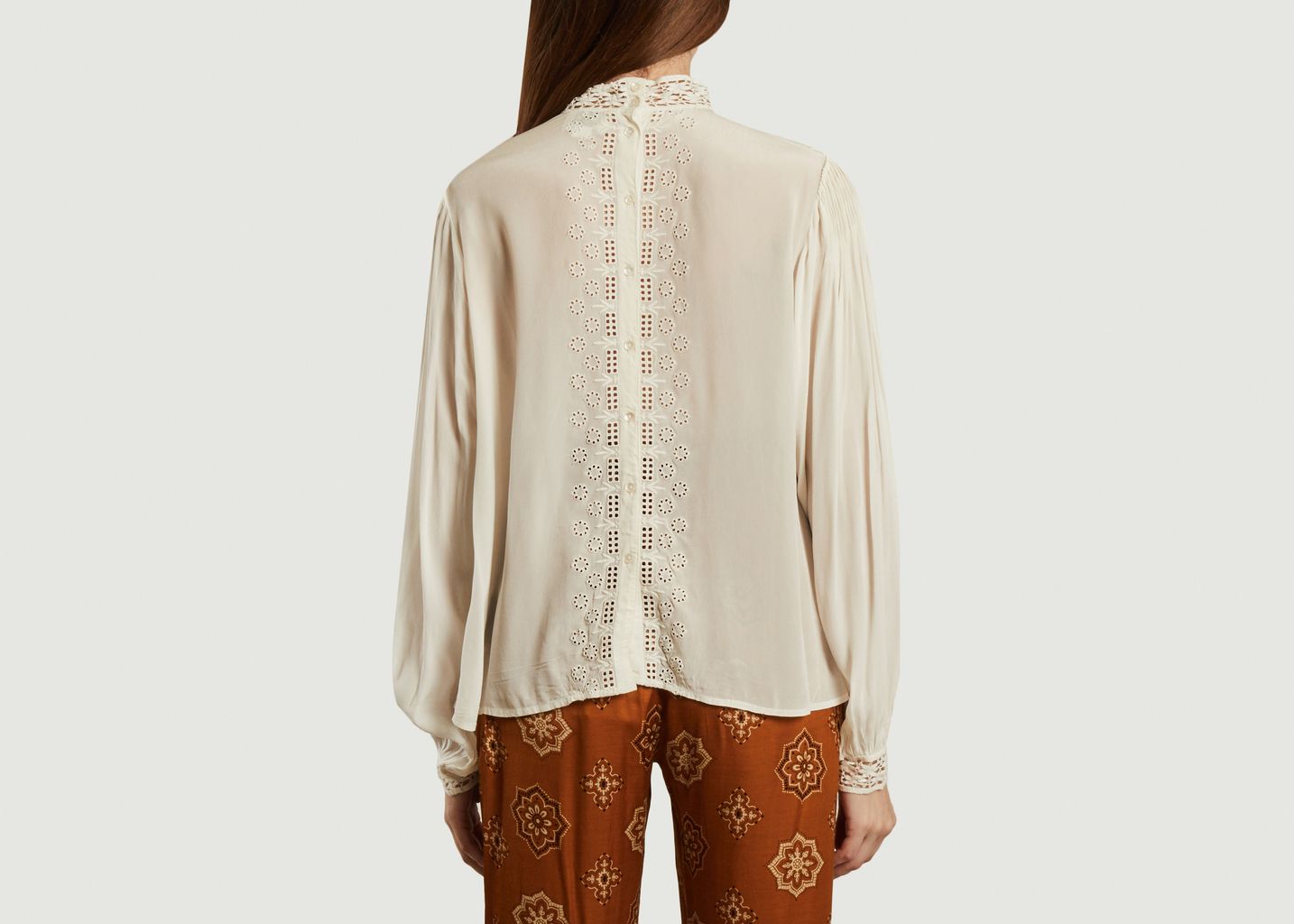 Blouse avec broderies, guipure et dos boutonné Ellie - Swildens