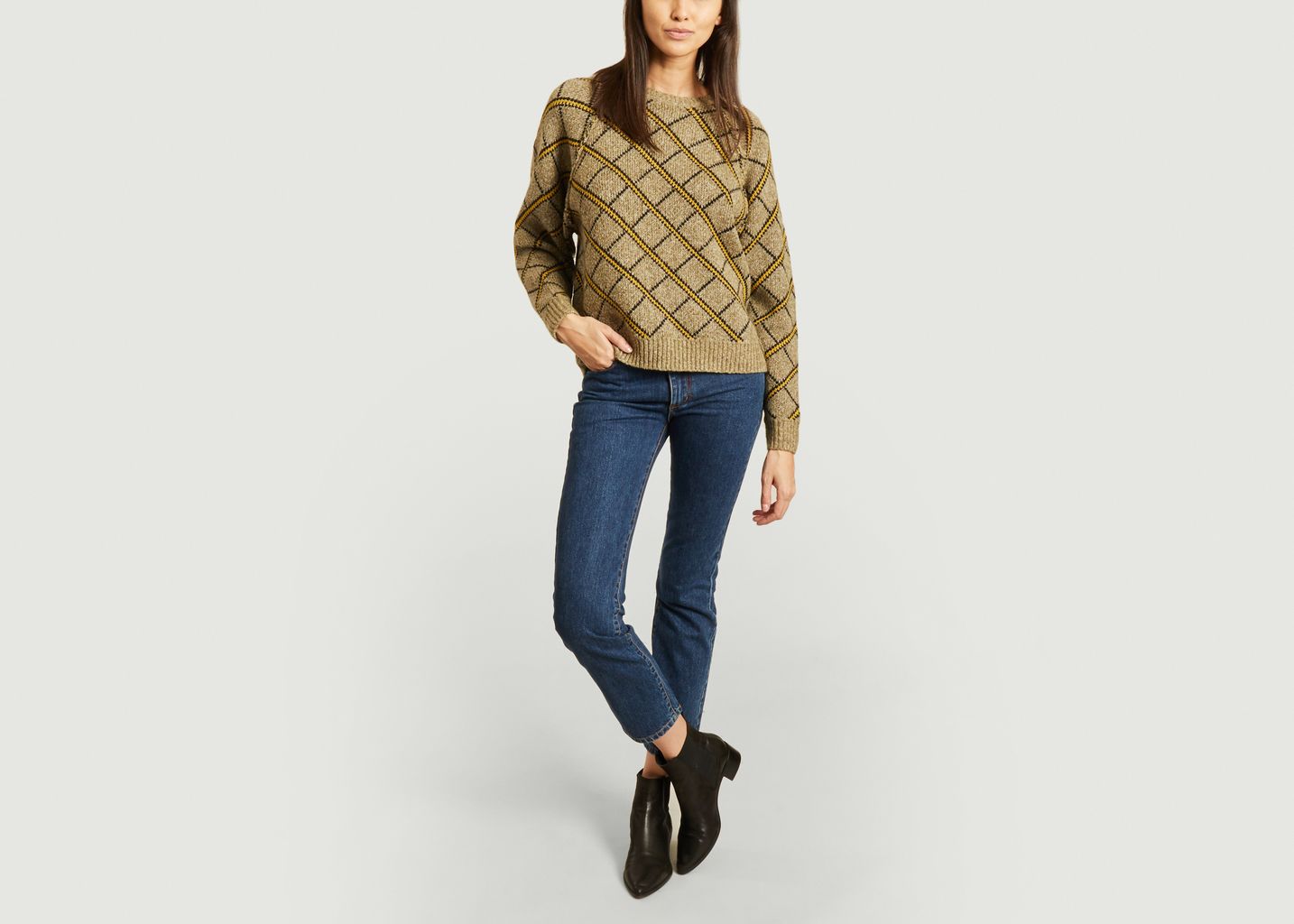 Pull motif jacquard losanges Carmin - Swildens