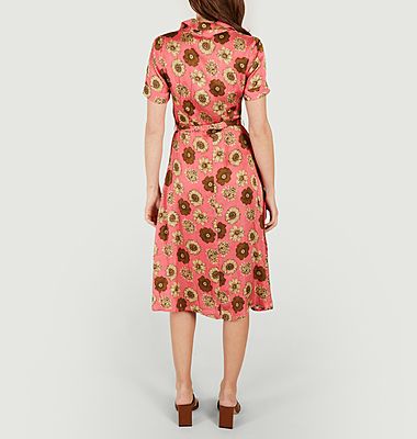 Retro floral print short sleeve shirt-dress