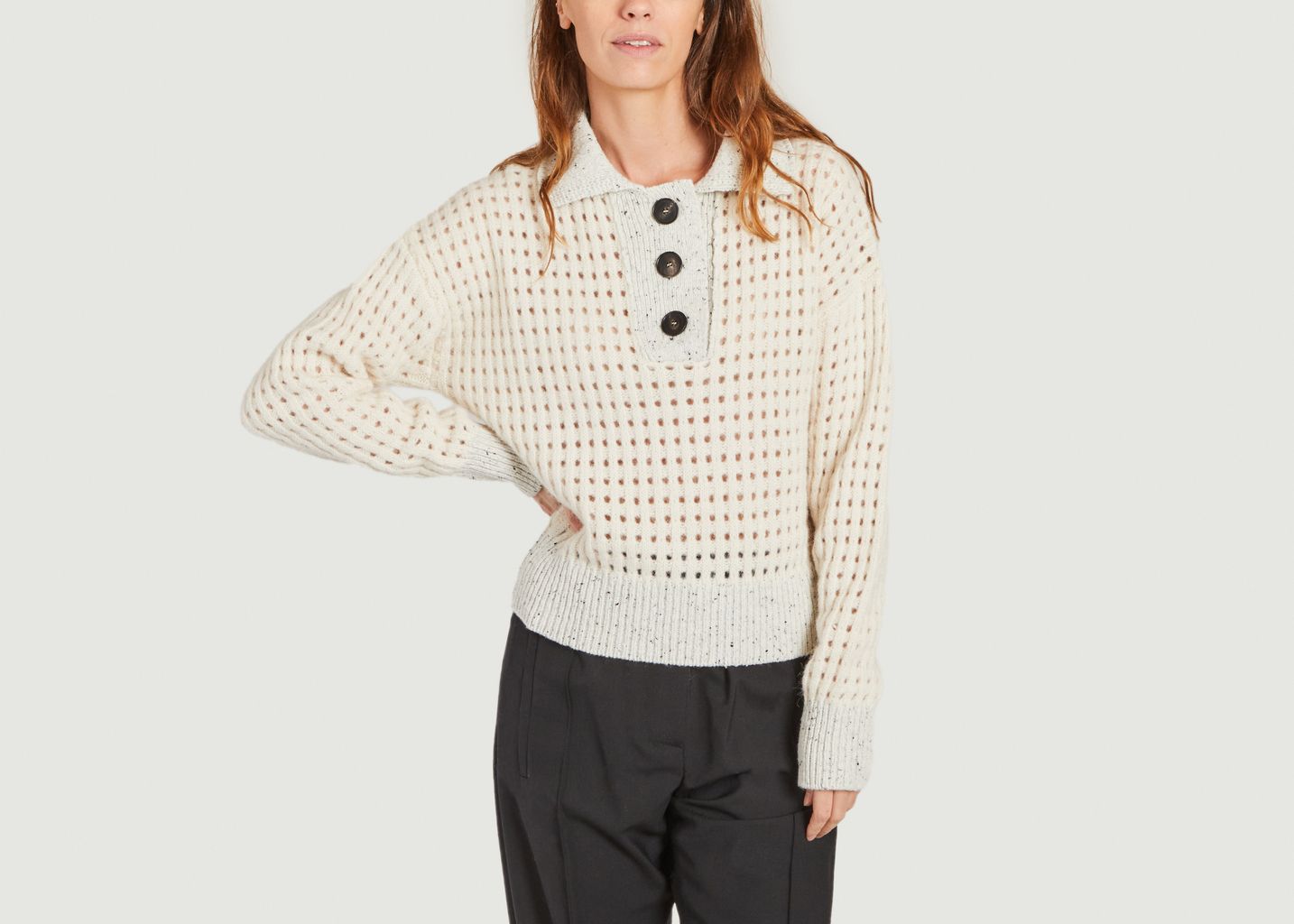 Limetta openwork sweater with buttoned collar - TELA