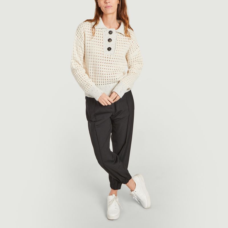 Limetta openwork sweater with buttoned collar - TELA