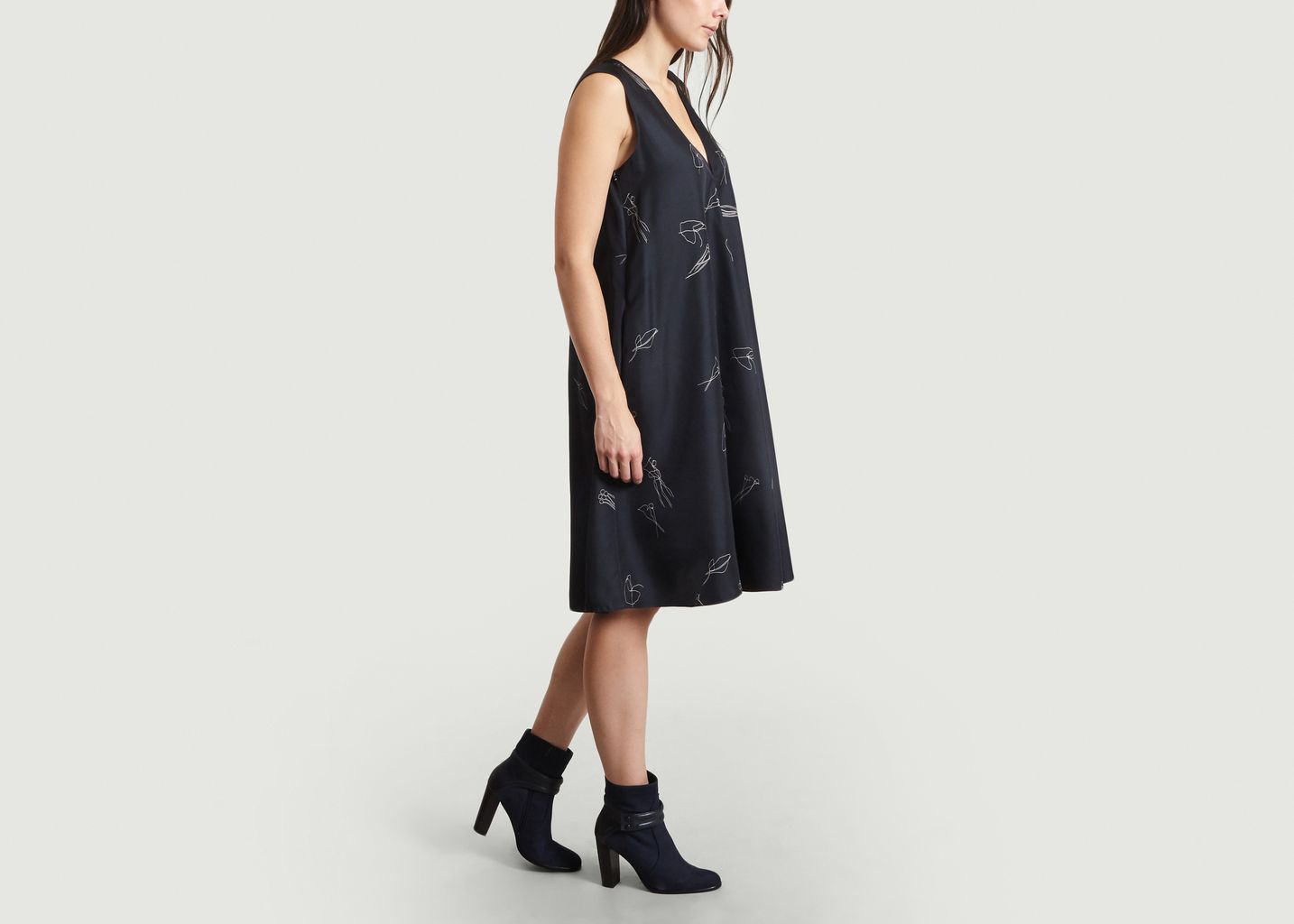 Printed Silk Dress Navy Blue Theory | L 