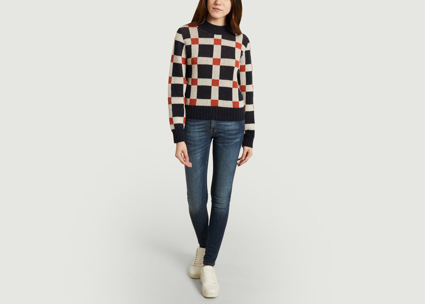 Pull à carreaux en laine Ops - Thinking Mu