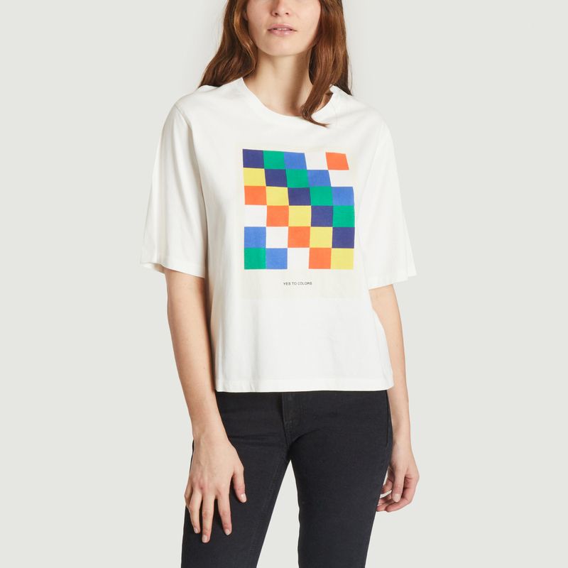 T-shirt blanc imprimé multicolore - Thinking Mu 
