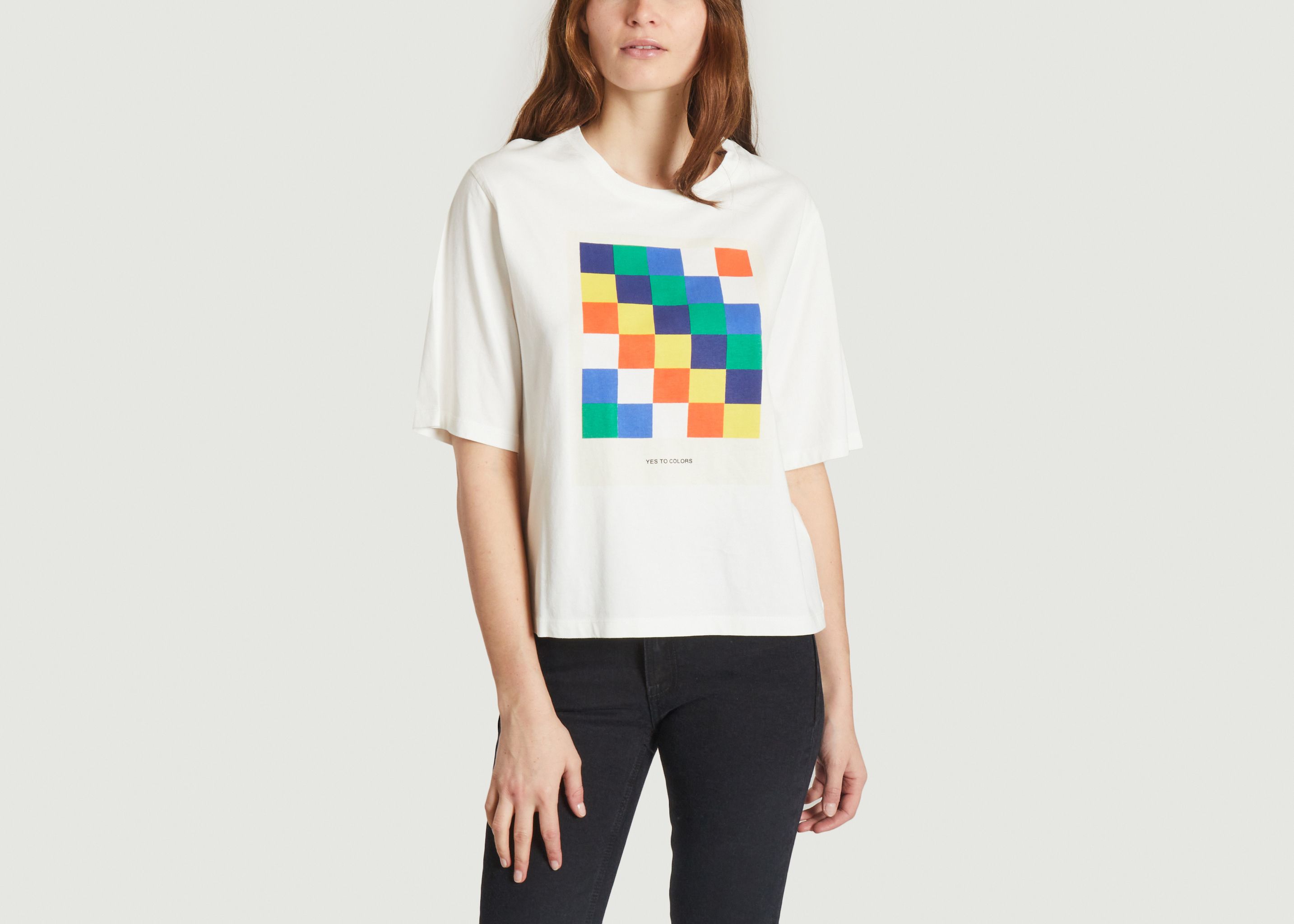 White T-shirt with multicolor print  - Thinking Mu 