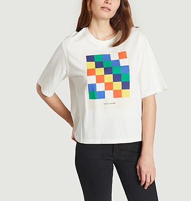 T-shirt blanc imprimé multicolore