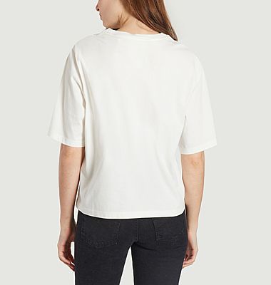 Weißes T-Shirt mit mehrfarbigem Aufdruck 