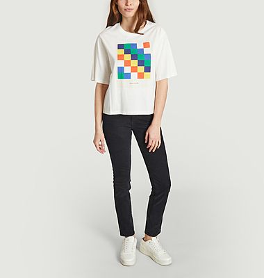 T-shirt blanc imprimé multicolore
