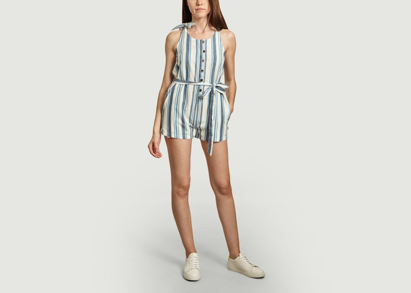 Striped printed short jumpsuit - Thinking Mu 