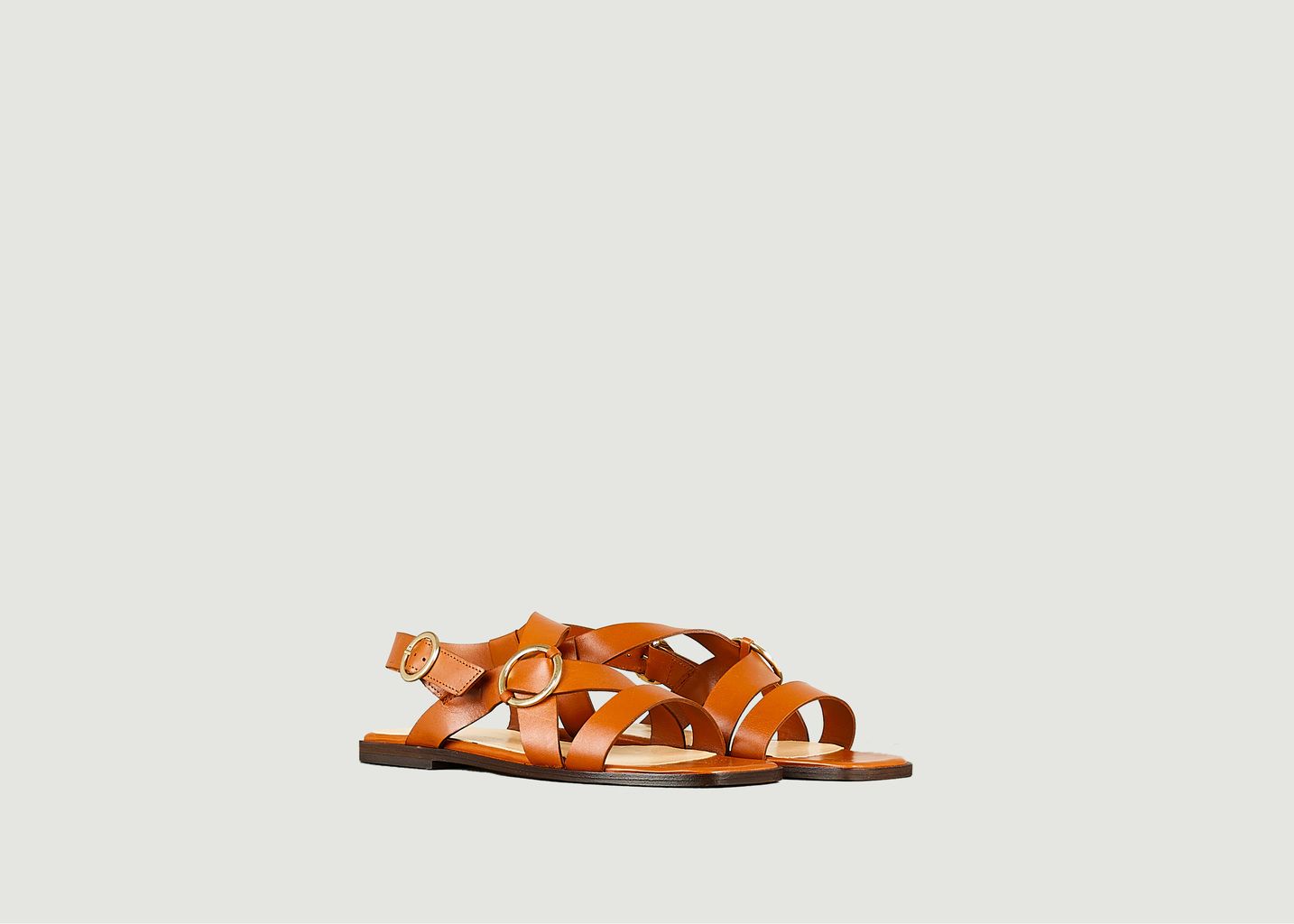 Sandale plate IO en cuir naturel - Tila March