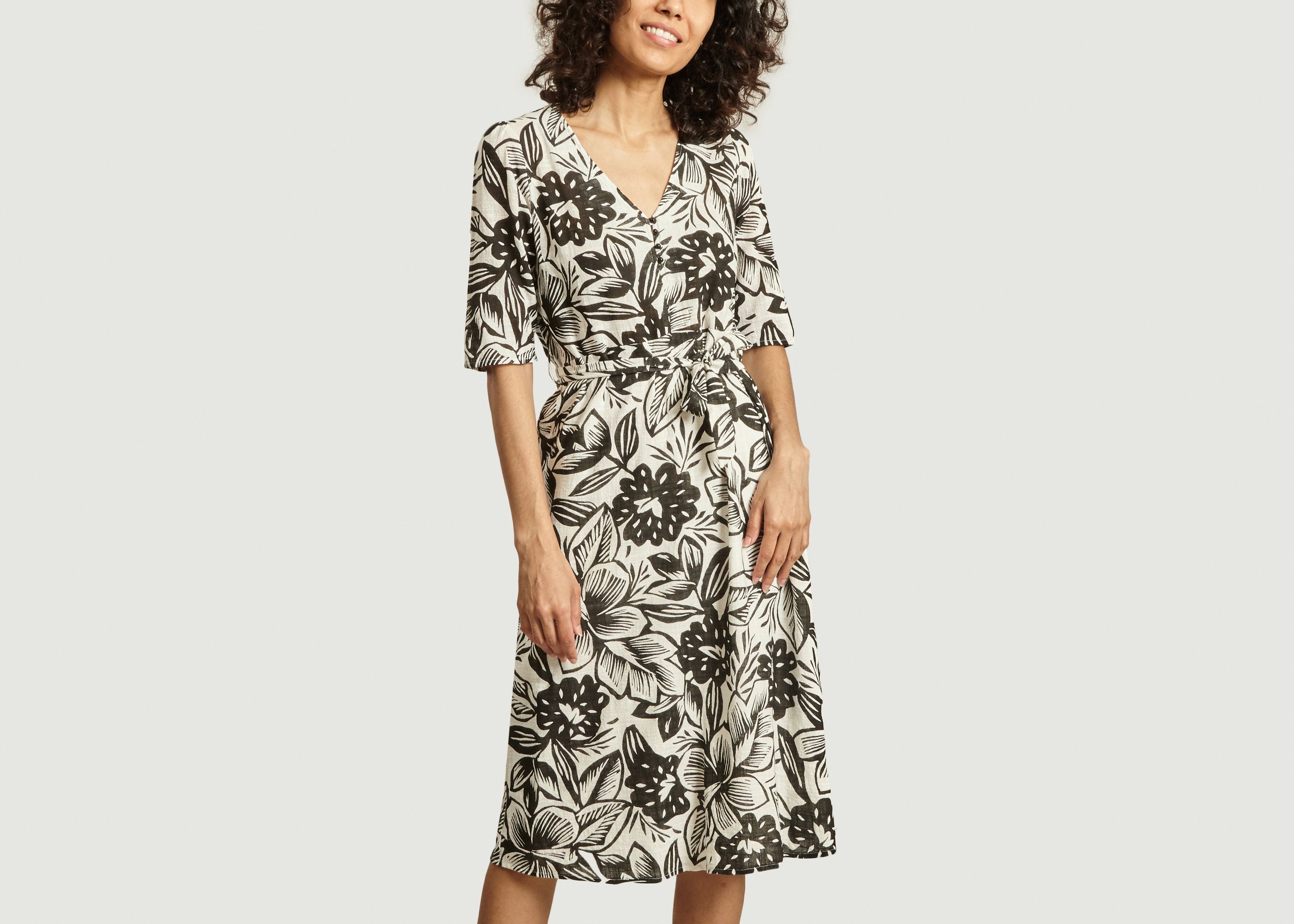 Odessa Coconut Belted Printed Dress  - Tinsels