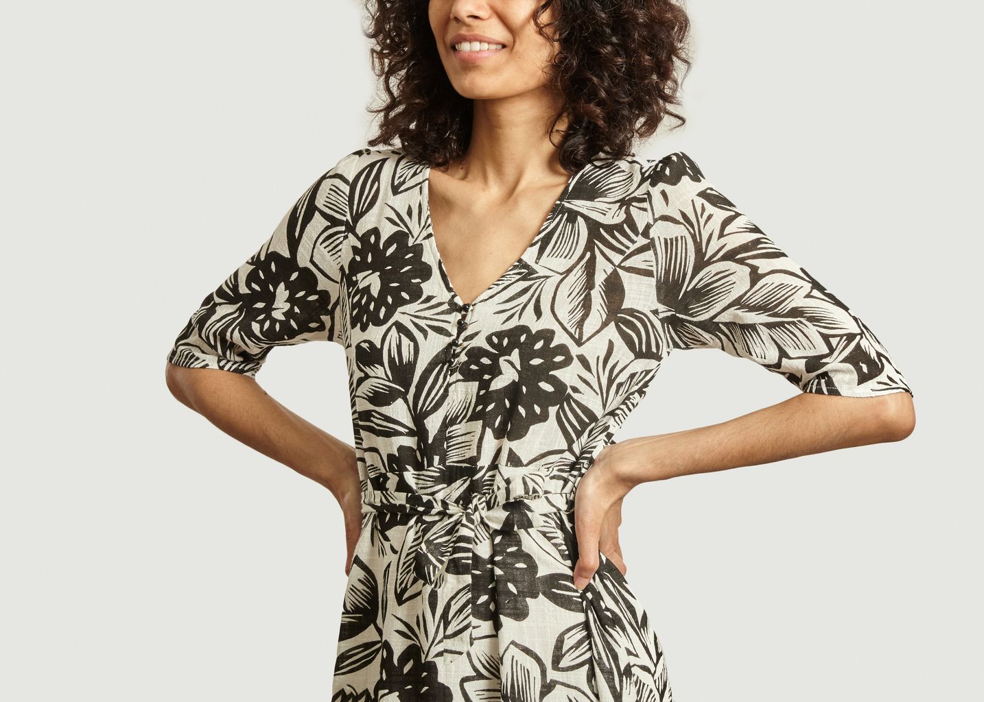 Odessa Coconut Belted Printed Dress  - Tinsels