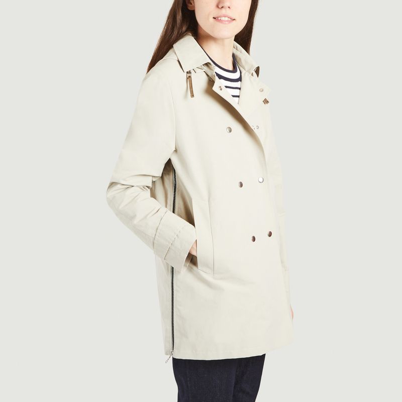 Marcy Short Parka Beige Trench Coat, Swing Peacoat White And Gold
