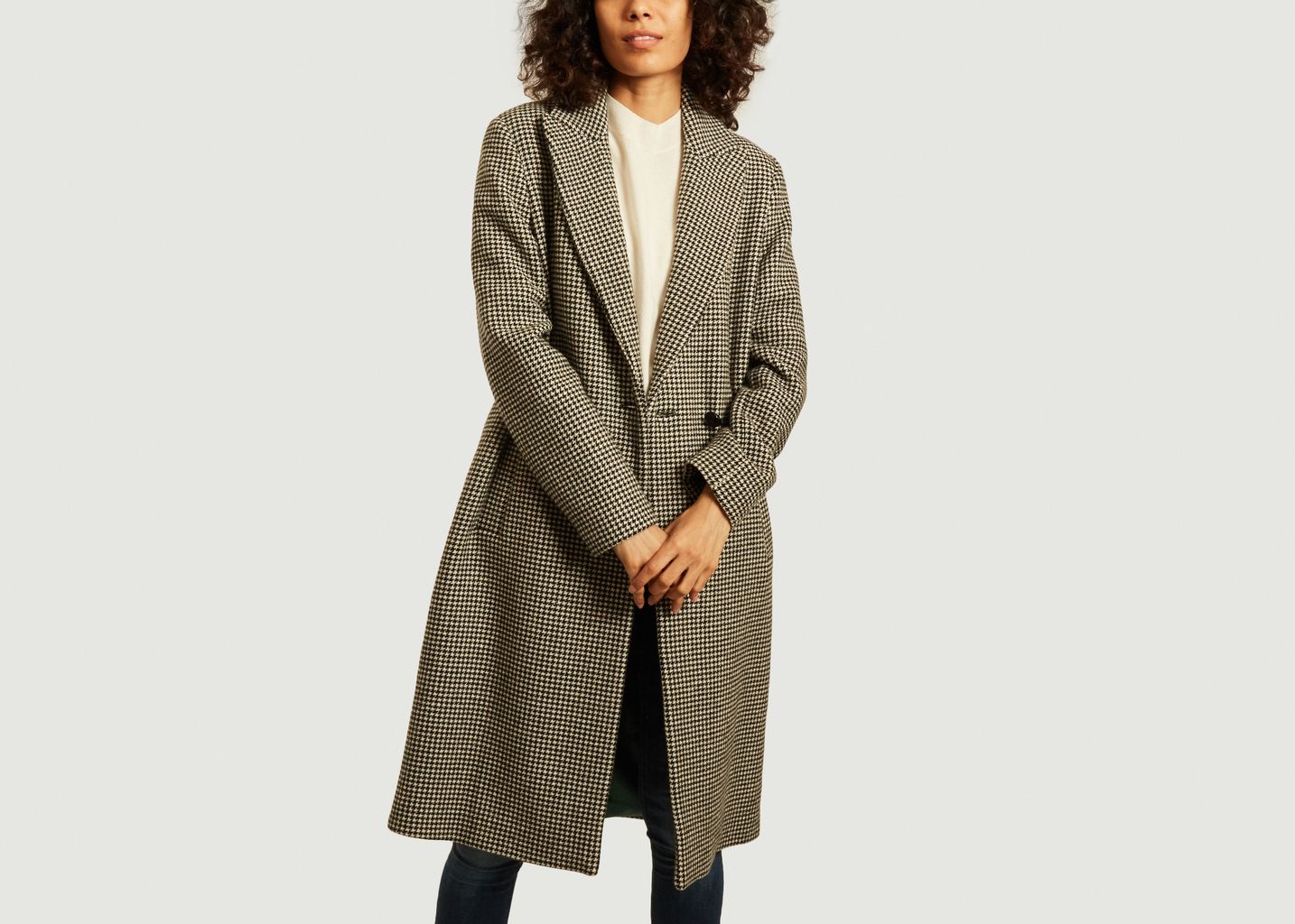 Senlis houndstooth pattern long coat - Trench And Coat