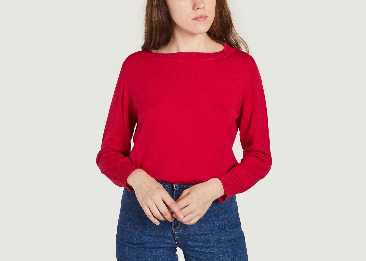 Pull col rond crop en laine extrafine - Tricot